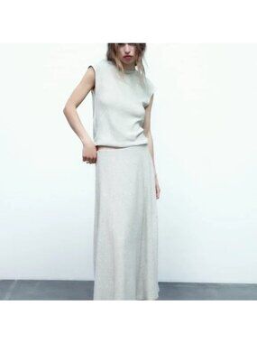 Zara Silver Knit  Metallic Thread Sleeveless Top & Maxi Skirt Set